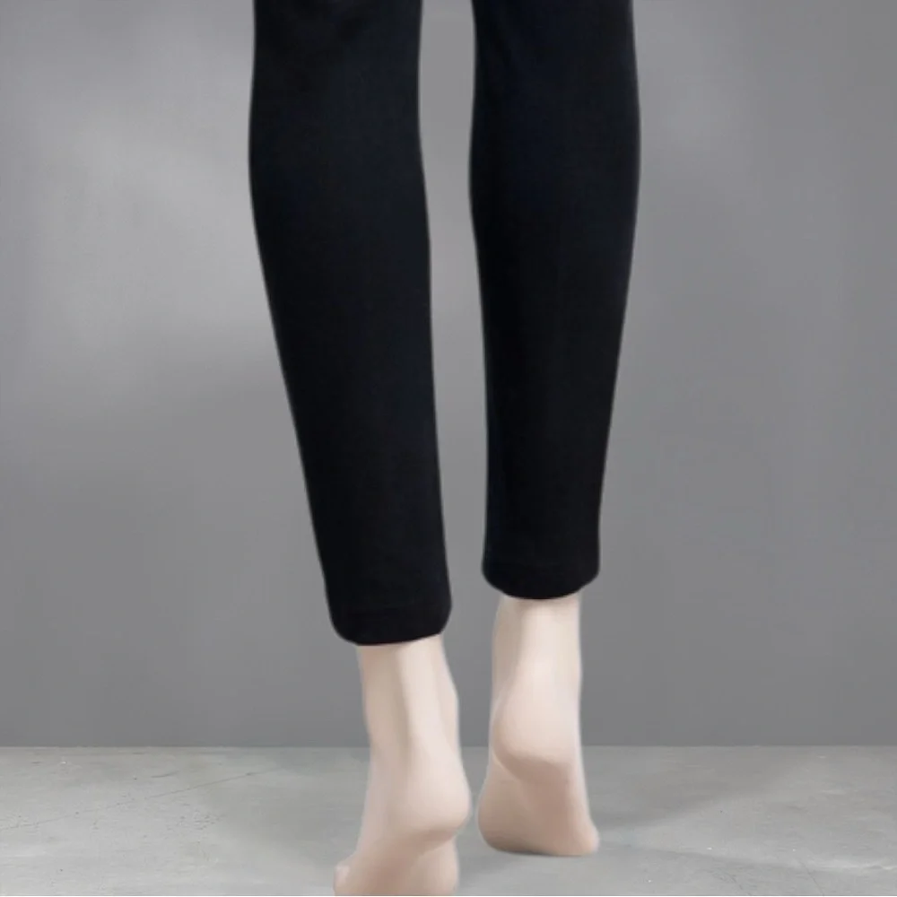 Women's Black High-Waist Slim Pants with Gold Zipper Detail